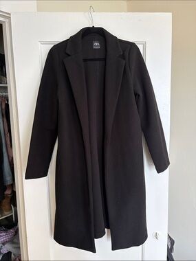 BLACK Zara Open Front Lapel Collar Coat